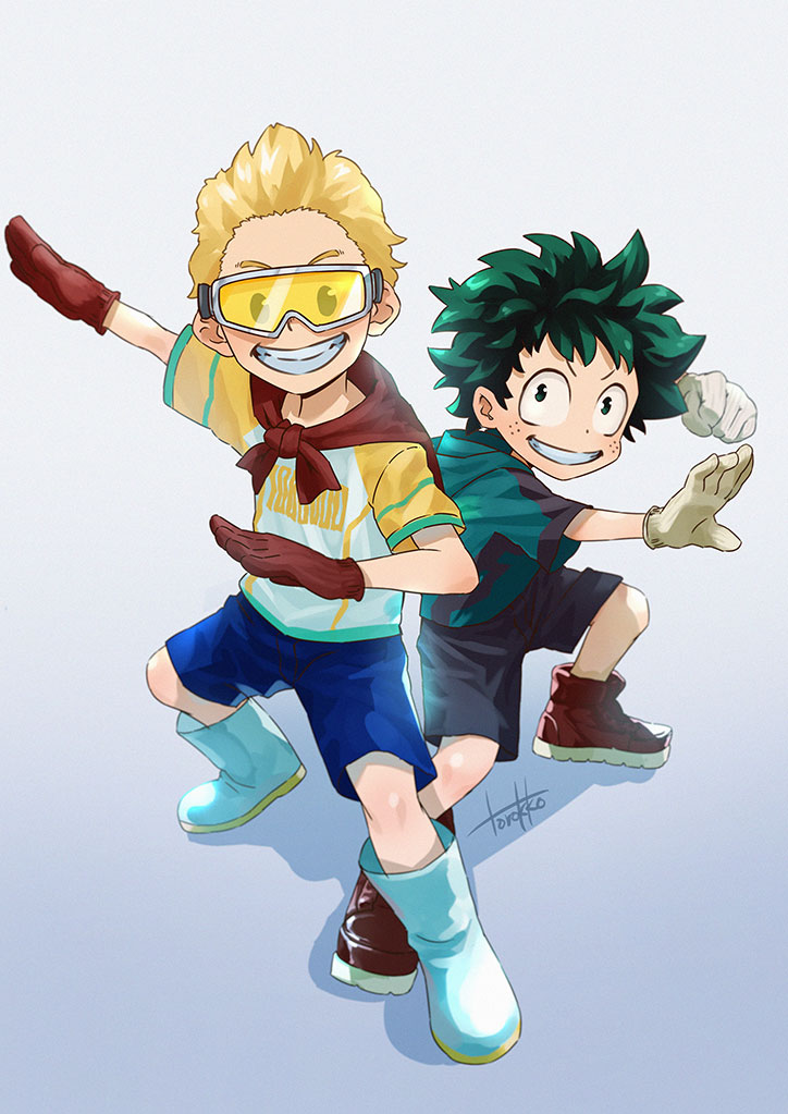 midoriya izuku multiple boys freckles gloves 2boys male focus blonde hair smile  illustration images