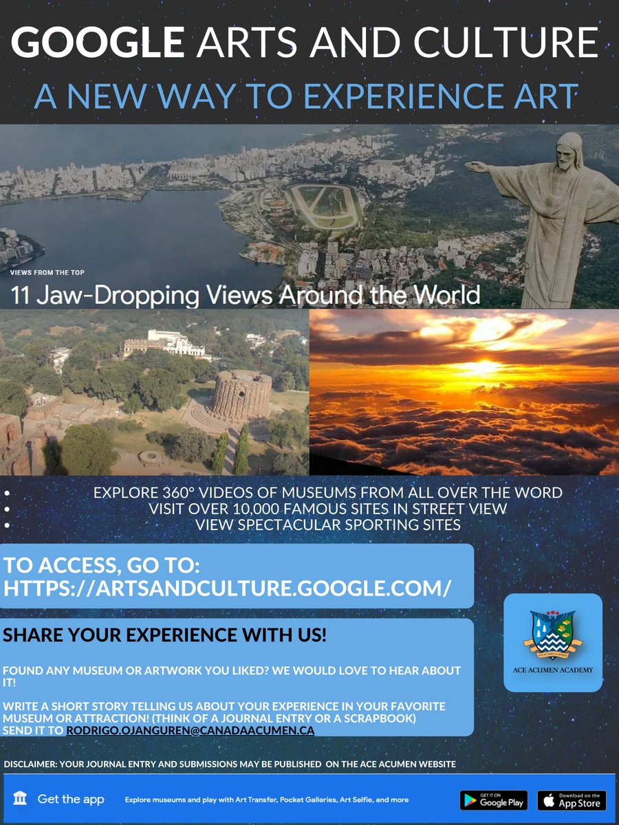 Hey Saints, Covid-19 doesn’t mean we can’t explore the world. Technology can be the great equalizer in the fight against COVID and maintaining physical distancing rules. Check out the Google Arts and Culture Application that allows us to explore the world from our homes. Have fun