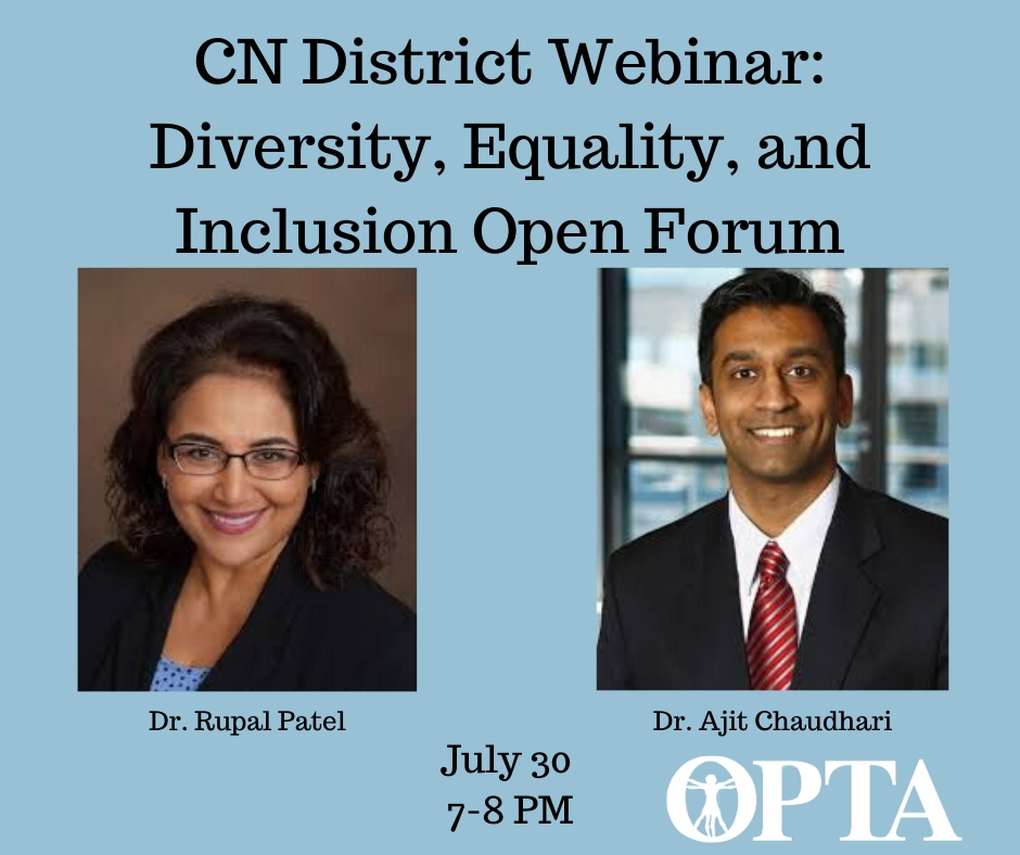 New CN district webinar announced!

Join Dr. Rupal Patel and Dr. Ajit Chaudhari for an open forum on diversity, equality, and inclusion!

Hear from these two great experts on July 30 7-8 PM

Click to register for this FREE event!
bit.ly/3gMZuRL