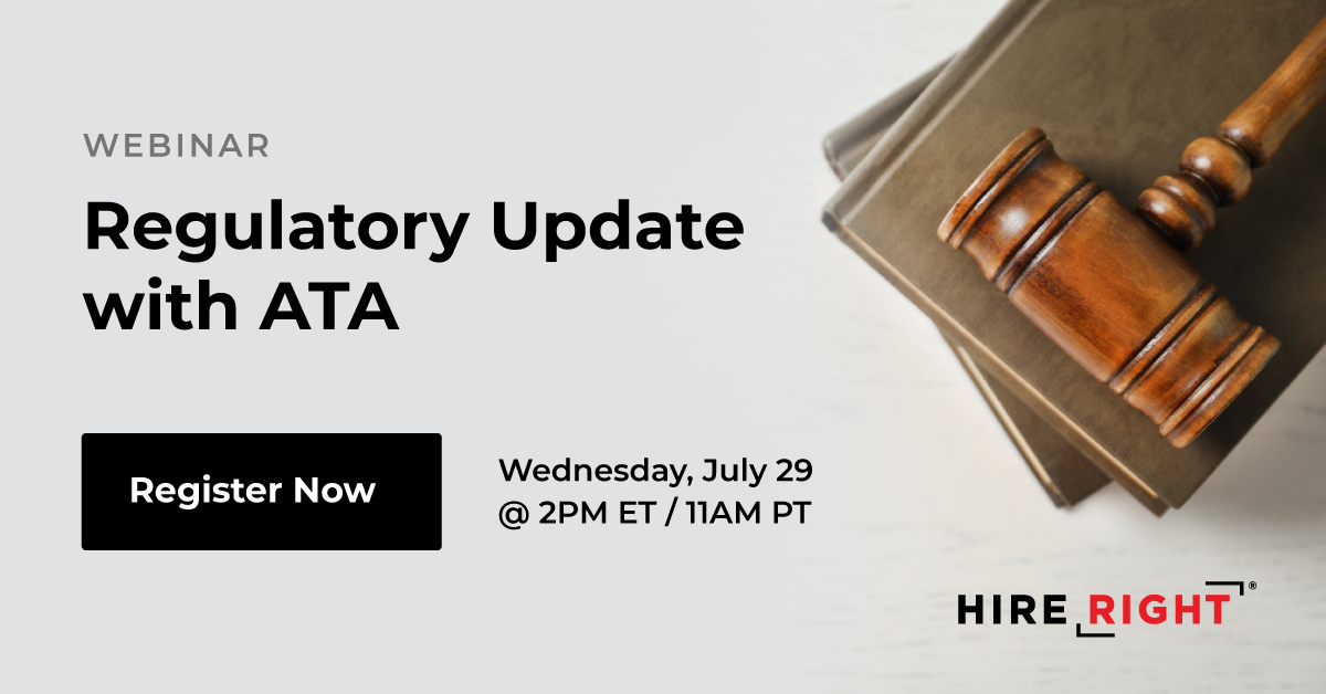 HireRight's tweet photo. How does COVID-19 impact #transportation regulation? Register now for our July 29 webinar on Regulatory Updates with @TRUCKINGdotORG featuring @DanNHorvath for a closer look at waivers, expiration dates &amp; entry level driver initiatives. Register at: https://t.co/eAdOPl7Rwr https://t.co/pqPGXu51v4