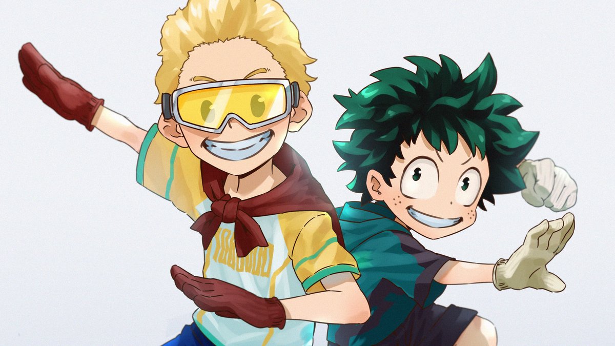 midoriya izuku multiple boys freckles gloves 2boys male focus blonde hair smile  illustration images