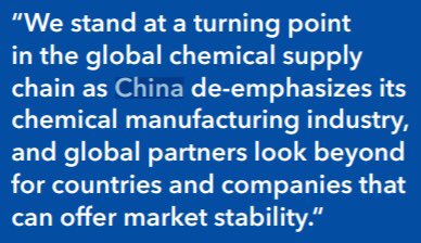 Deepak Nitrite believes China is de-emphazising its chemical manufacturing industry. Global suppliers seek to diversify away from China. Also large manufacturers are decisive due to frequent disruptions in China (pollution crackdown, covid) and accelerated pace to diversify.