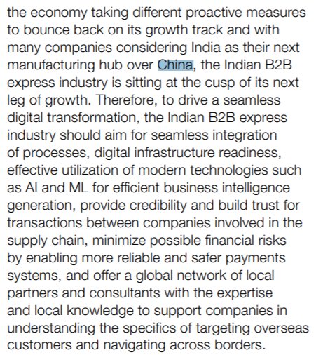 As many companies consider India as their next manufacturing hub over China, the Indian B2B express industry is sitting at the cusp of its next leg of growth as per TCI Express