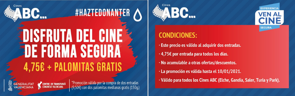 GVAdonasang's tweet photo. 📽🎞 @cinesabc ...vuelven a premiar la generosidad de los donantes de sangre con vales descuento*.
#HazteDonanter🩸
[Válidos para los @cinesabc :#Park,#Gandia, #ElSaler, #Elx  #GranTuria] https://t.co/0oKy9nebHZ