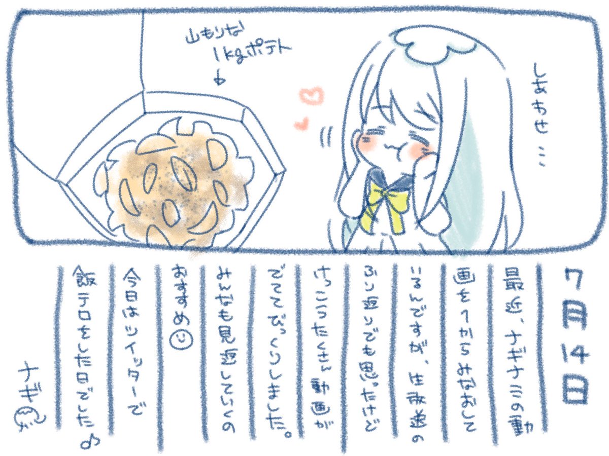 ଳ~  7月14日  ~ଳ

今日は飯テロの日だわ( *¯ ꒳¯*)ウフ
次は3キロのやつをみんなで食べたいなぁ✩゜*⸜(ू ◜﹃◝ )
たくさんツイートもして楽しかったです?✨
ちゃんと歯磨きして寝るよ〜!
みんなおやすみ〜?*゜ 