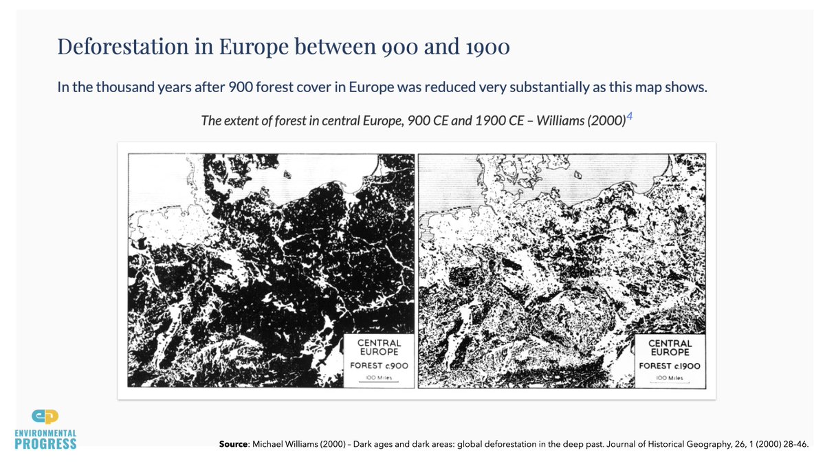 European nations that condemned Brazil for deforestation themselves deforested Europe for 1,000 years, from 900 - 1900Then, from 1900 to today, thanks to industrialized agriculture, much of Europe has reforested Developing nations will follow the same pattern — if we let them