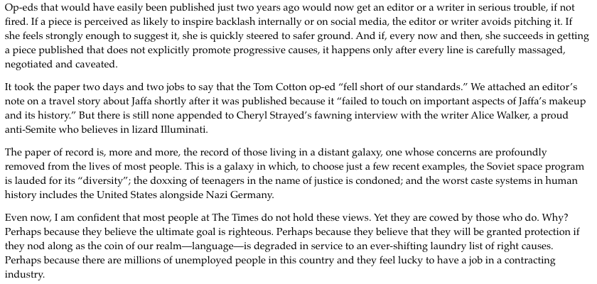 NEW: Bari Weiss has published her resignation letter to publisher A.G. Sulzberger  https://www.bariweiss.com/resignation-letter