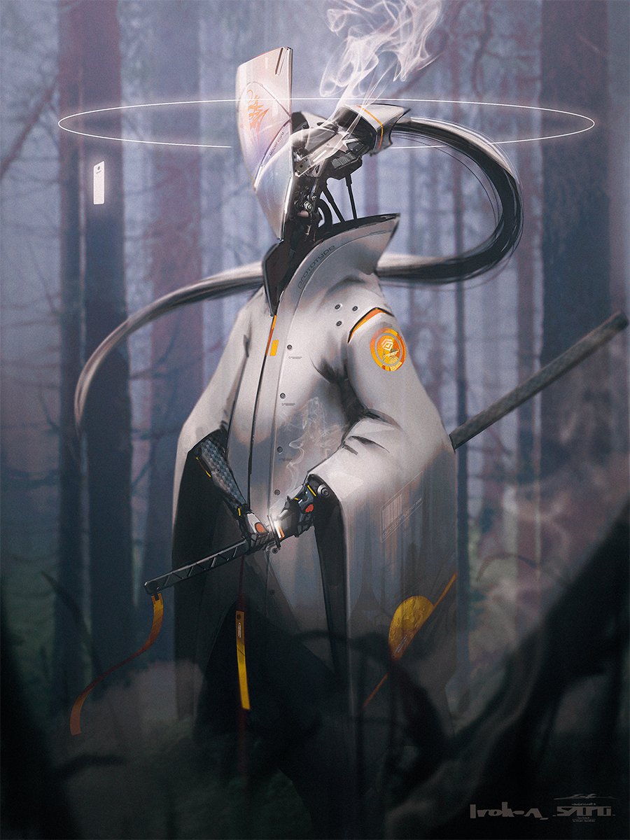 weapon sword robot humanoid robot solo sheath katana  illustration images