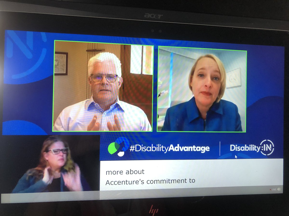 HenneGeek's tweet photo. Proud to work for @Accenture, all-in for #disabityinclusion. CEO @JulieSweet speaking w @ChadJerdee @DisabilityIN conference about the “human tragedy” that IS underemployment of persons with disabilities. “If we are going to make progress, this has to be a business priority.” https://t.co/sHBMxZEP1w
