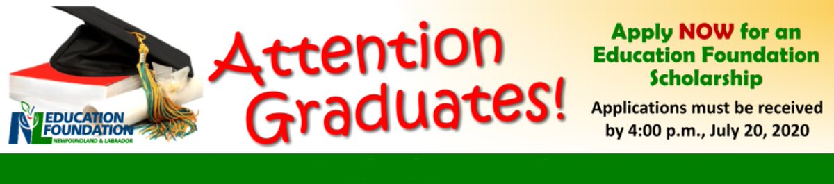 #ICYMI 
This year's #nlschools high school graduates have until this Monday, July 20th, to get your applications in for the 2019-20 #NLEduFoundation Scholarships! 
In an unusual year, 50 awards will be handed out!
Visit nlesd.ca/foundation/ today for more info!