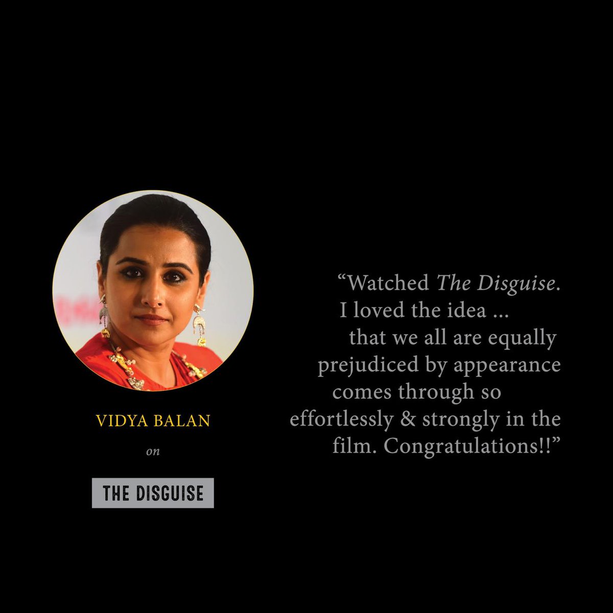 sandeepvarm's tweet photo. Honoured that @vidya_balan watched and liked The Disguise. This little film just keeps growing and growing beyond anything we expected.@MsRiyaMukherjee @timesofindia @drudrilla . May the journey continue. https://t.co/ajy9J3t3GX