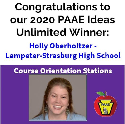 kjmcmichael's tweet photo. Whoop! There she goes again! 🎉
Congratulations to @HollyOberholtz2 for being awarded as the 2020 @PAAgEd Ideas Unlimited Award Winner! She will represent PA in the @NAAERegionVI competition next summer!
She shared about the Course Orientation Stations #LSAgSci participate in! https://t.co/rOPLHhAd9D