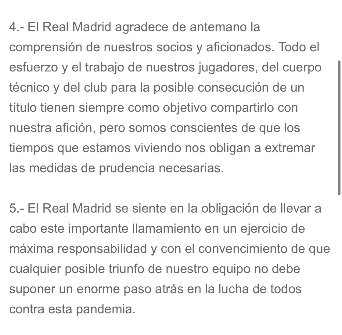RealMadridCFHM's tweet photo. COMUNICADO OFICIAL DEL REAL MADRID

➡️Pide a todos sus aficionados no acudir a cibeles en caso de ganar la liga. https://t.co/Y36kKpgy78