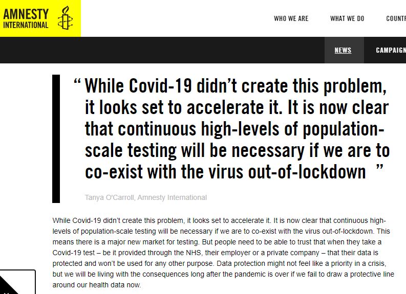 20/. The article concludes: "It is now clear that continuous high-levels of population-scale testing will be necessary if we are to co-exist with  #coronavirus out-of-lockdown. But people need to be able to trust that when they take a  #COVID19 test, that their data is protected."