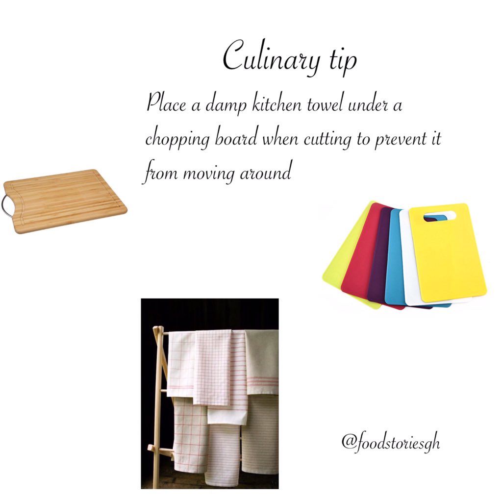 foodstoriesgh's tweet photo. It can be frustrating when using a chopping board and it keeps moving and shifting around. Prevent that from happening by placing a damp towel under the board to create a traction between the board and counter.
#choppingboard #culinaryhack #culinarytip #foodstoriesgh  #foodblog https://t.co/oSJLRLeXF4