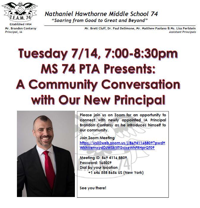 TEAM74Q's tweet photo. Tonight is the first of three Community Conversations our fantastic PTA is hosting to keep families connected as plans for next school year begin to take shape. Hope you can make it! https://t.co/fUSgDaRBAu