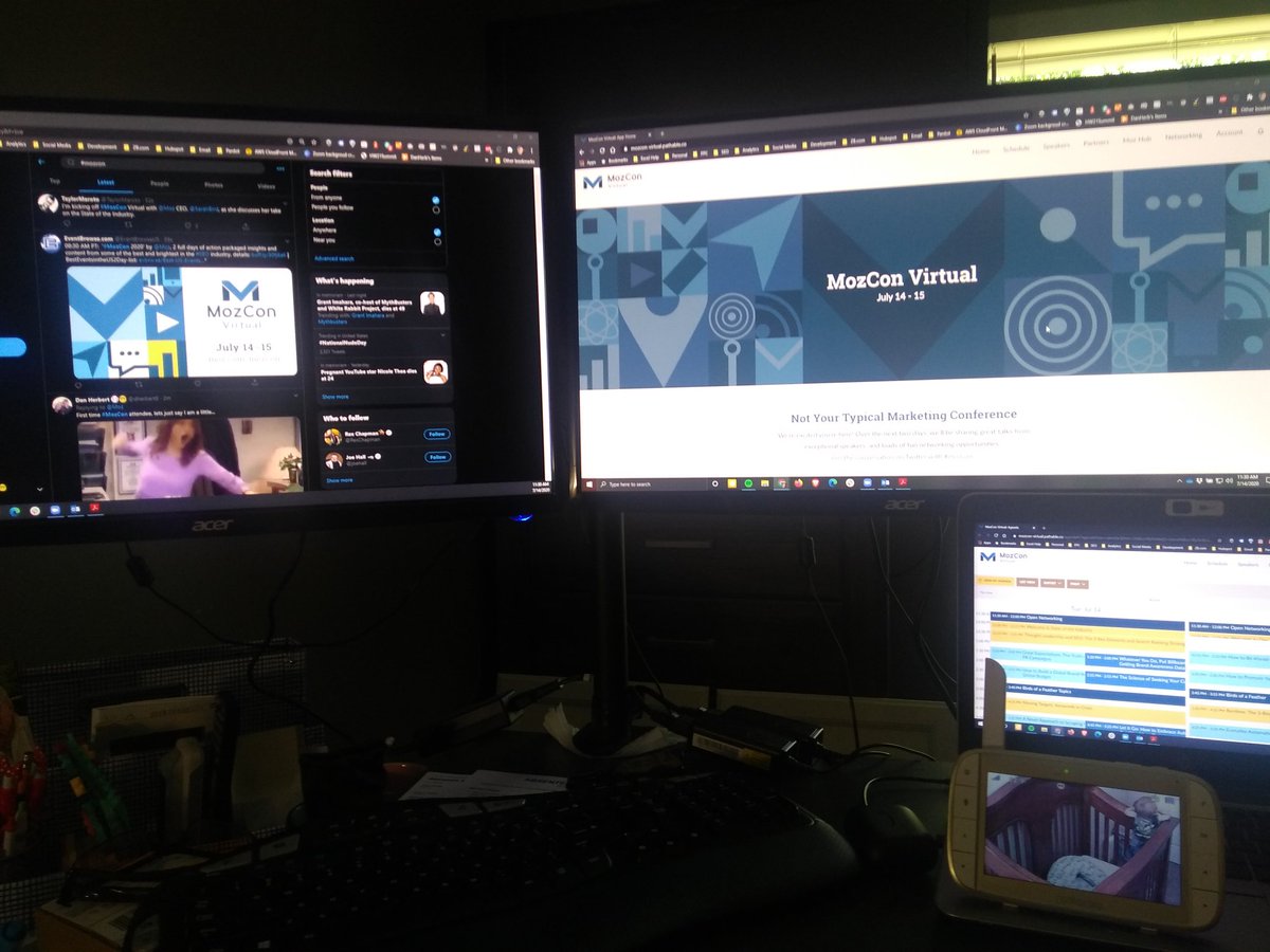 dherbert8's tweet photo. I think I am ready... snacks in desk, monitors ready (including baby monitor) yeah virtual #mozcon #stilldaddy https://t.co/CK7x0NglAV