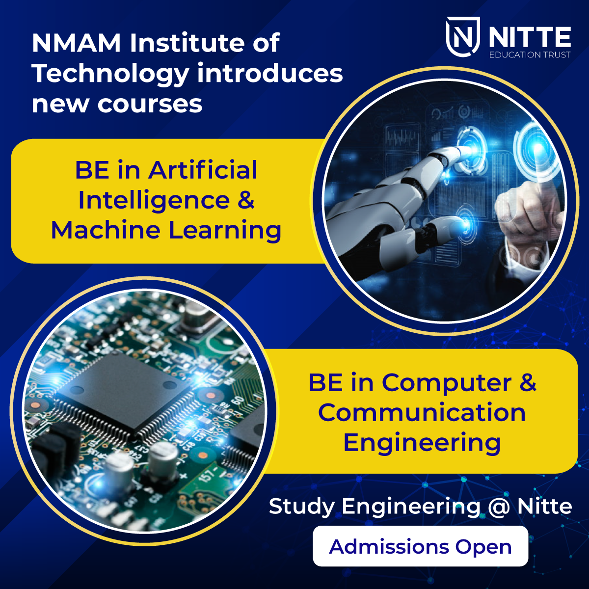 aboutnitte's tweet photo. Beginning this academic year, NMAMIT will be offering two new courses "Artificial Intelligence & Machine Learning" and "Computer & Communication Engineering", which are both exciting and in-demand. Admissions are Open. Enroll Now.
#Nitte #Nitteinspires #NitteStudents #NitteLife https://t.co/MgUgEibySD