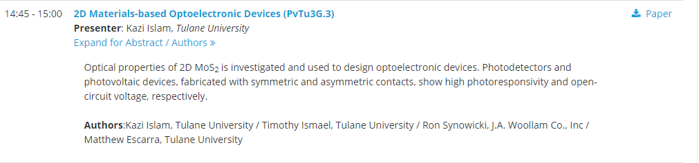 Presenting at the @OpticalSociety Advanced Photonics Congress in a few hours highlighting our recent progress on #2D #TMDC-based #optoelectronic devices #photonics #photovoltaics #photodetectors #OSAPhotonics20