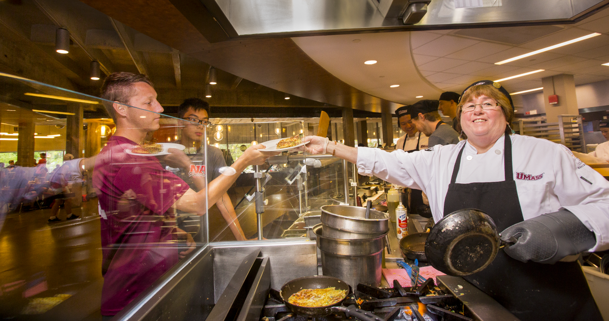 UMassAmherst's tweet photo. Congratulations to @Jojotkeller on her retirement, after serving thousands of students their favorite @UMassDining  omelets since 2008. Your kindness will not be forgotten!

Keep Joanne's legacy going in your own kitchen: https://t.co/RxW1pcDvRN https://t.co/R79o8KB8BE