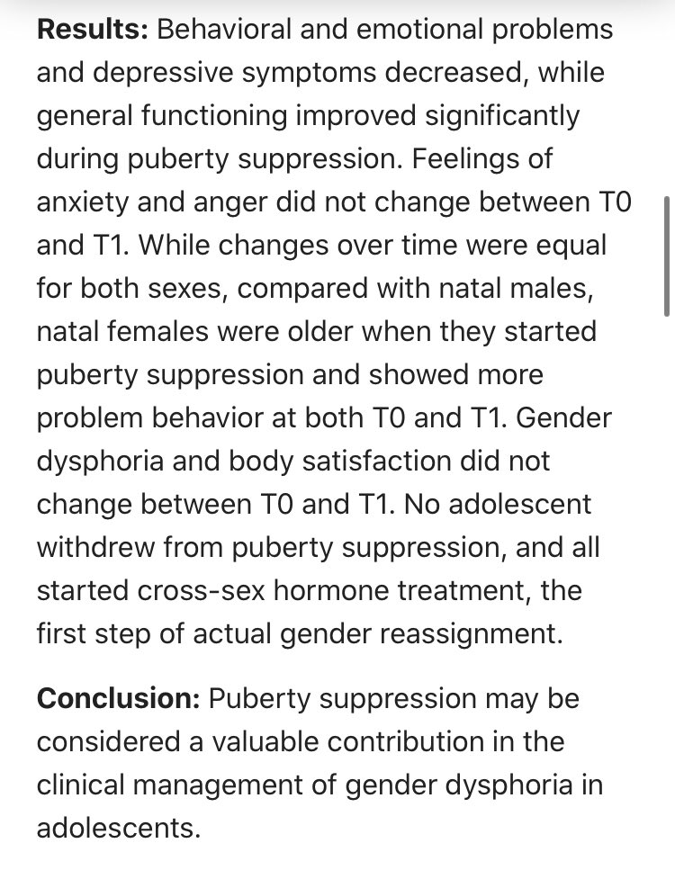 It’s true that the long term results of puberty blockers have not been studied yet. And we need that research (some of it is in progress, but long term research takes a long time). But again the research this infographic cites does demonstrate positive short term effects