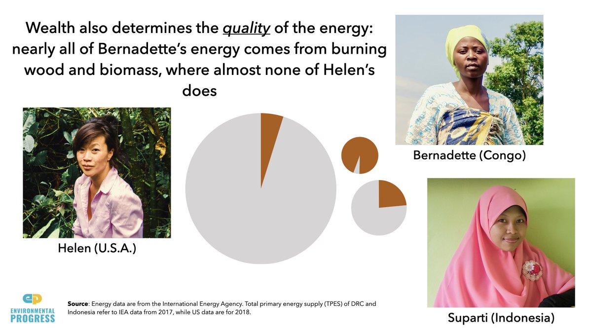 All of these positive trends require consuming larger quantities of energyEnergy consumption allows prosperity and moving from wood and dung to fossil fuels to nuclearI illustrate this through the three heroines of Apocalypse Never: Bernadette, Suparti, and Helen