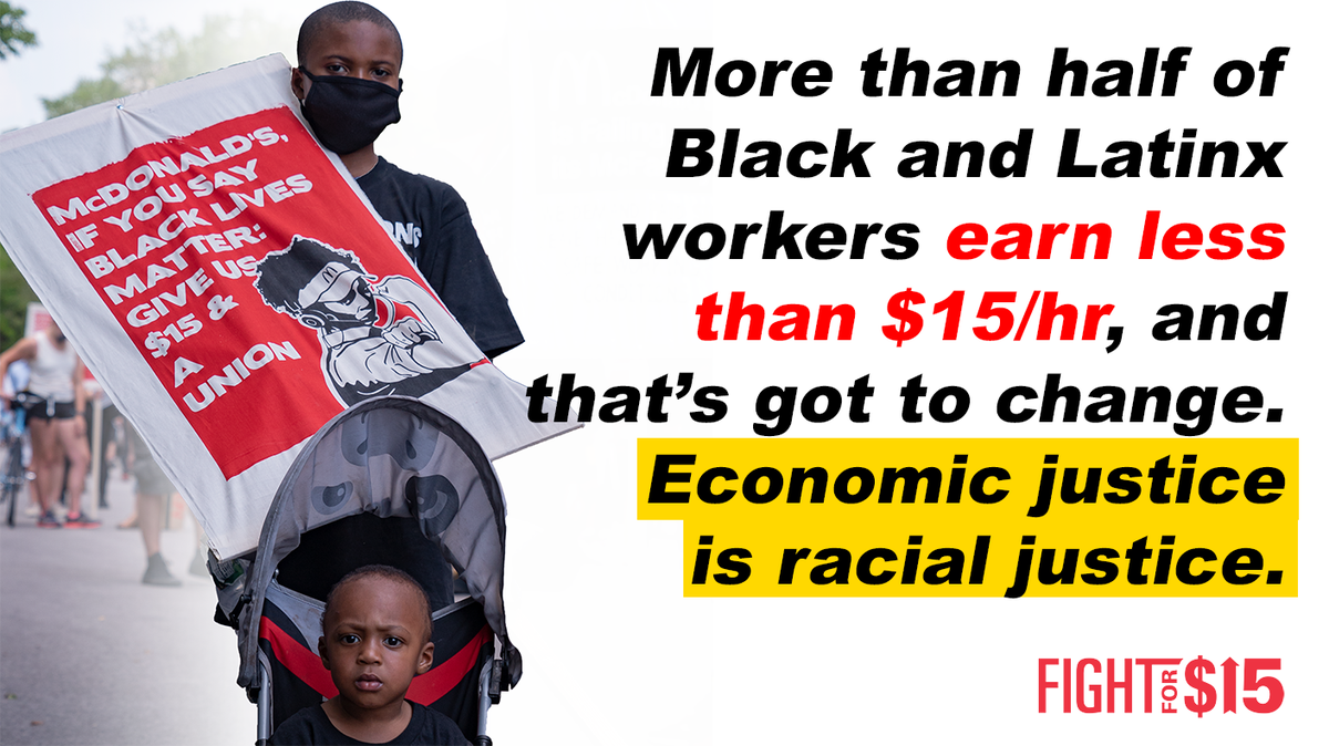 The #FightFor15 and Union movement stands shoulder to shoulder with the Movement for Black Lives. There is no economic justice without racial justice. #BlackLivesMatter #FightFor15