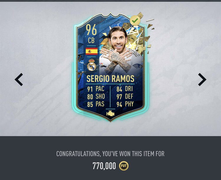 TOTS giveaway 🎊 🎉 

Sergio Ramos 🇪🇸 👑

To enter: 

Retweet ✅ 

Follow <a href="/Piquelme21/">Piquelme</a> ✅ 

Winner will be drawn on July 16th

*Will be listing for snipe* (Min 95k needed)

#FIFA20