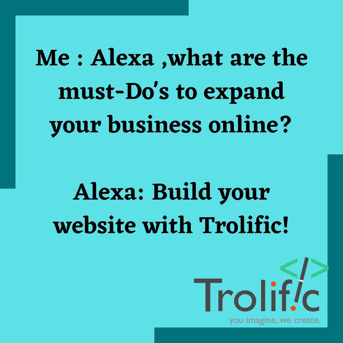 Trolific1's tweet photo. Alexa is always right!
We are here to provide solutions to your problems.
Get your own website!

#Website #webdesign #html #business #MSME https://t.co/JyNhWFswwV