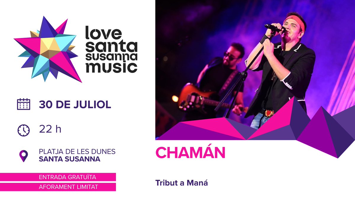 ✨ La màgia del grup mexicà #maná pujarà a l'escenari amb Chamán, tribut oficial dels mexicans a Europa. Serà el primer concert de la banda tribut després del confinament, i imagineu-vos les ganes boges que tenen d'actuar! 🙃

#lovesantamusic20 #SantaSusanna @SSusannaturisme