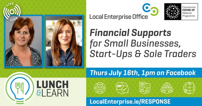 Loc_Enterprise's tweet photo. Join us for Lunch &amp; Learn LIVE at 1pm Thurs JUL 16 where Siobhan Lawlor @welfare_ie &amp; Elaine Moyles 
@leomhaigheo will cover the financial supports available to help small businesses in the initial months of reopening.  

Get a reminder at https://t.co/IBXkiGpGZf

@entirl https://t.co/a67ADcqrGm