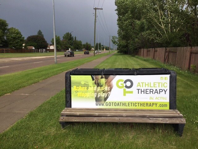 reidandwrightad's tweet photo. Bench advertising...a great way to get your message noticed! Go To Athletic Therapy has landed 2 great locations in Lloyd to help build their brand recognition! So to all you passing by, take a break or if aches & pains are stopping you from being active, GO TO ATHLETIC THERAPY! https://t.co/jaE02u8WLR