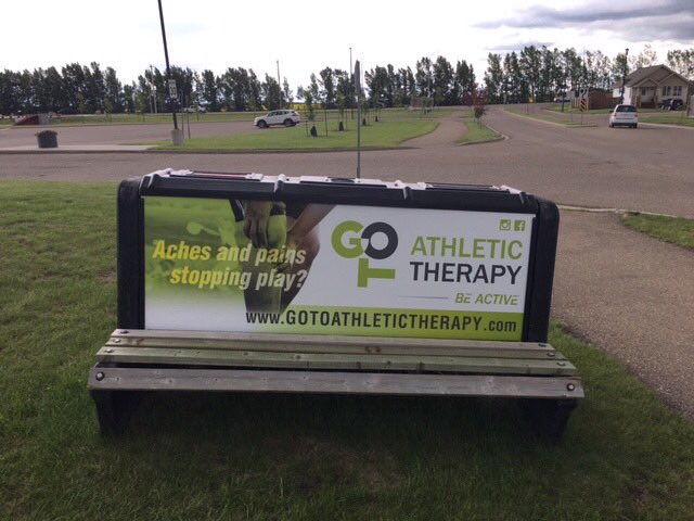 reidandwrightad's tweet photo. Bench advertising...a great way to get your message noticed! Go To Athletic Therapy has landed 2 great locations in Lloyd to help build their brand recognition! So to all you passing by, take a break or if aches & pains are stopping you from being active, GO TO ATHLETIC THERAPY! https://t.co/jaE02u8WLR