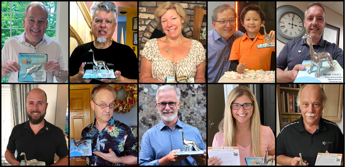 AdditiveMFGUG's tweet image. The 2020 AMUG DINOs: Jeff DeGrange (Impossible Objects) Bob Diaz (CSN) Leslie Frost (GE Additive) Youping Gao (Castheon) Ed Graham (ProtoCAM) Paul Hojan (Christie Digital) Evan Kirby (Materialise) Ulf Lindhe (Oqton) Dana McCallum (Carbon) Bob Wood (ExOne) ow.ly/puRs50Ay2Ho
