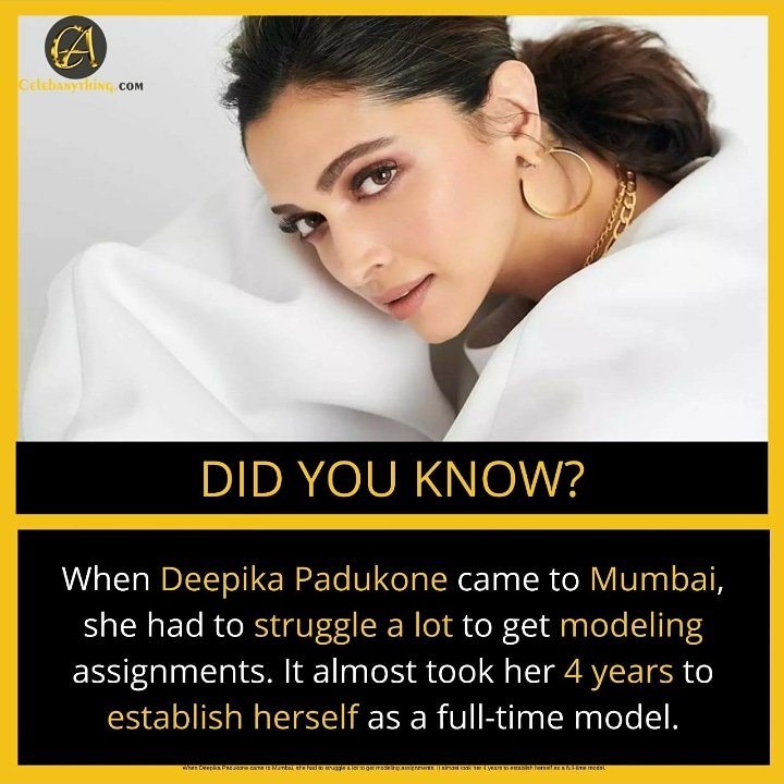 'When Deepika Padukone came to Mumbai, she had to struggle a lot to get modeling assignments. It almost took her 4 years to establish herself as a full-time model.'
Follow @anythingevery2 
#deepikapadukone #celebanything #celebs #unknownfact #fact #instamodels #model  #knowledge