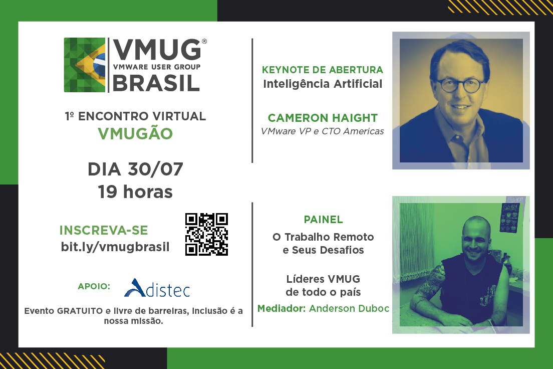 Pessoal, este é o maior evento do VMUG já feito no Brasil. Corre lá e se inscreve.
<a href="/MyVMUG/">VMware User Group</a>
<a href="/vmugpr/">VMUG Paraná</a>
<a href="/vmugsp/">VMUG São Paulo</a>
<a href="/vmugmg/">VMUG Minas</a>
<a href="/vmugrs/">VMUG RS</a>

VMware.zoom.us/webinar/regist…