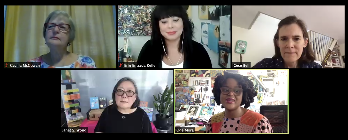 SylviaVardell's tweet photo. What a wonderful President's Program this morning with @wearealsc & @janetwongauthor @erinentrada @ogemora @CeceBellBooks Such a rich & honest exchange! Collage is a conversation, the therapy of making something, vulnerability in sharing & so much more! #ALSCPP2020 #alavirtual20 https://t.co/FdkBb2AdG3