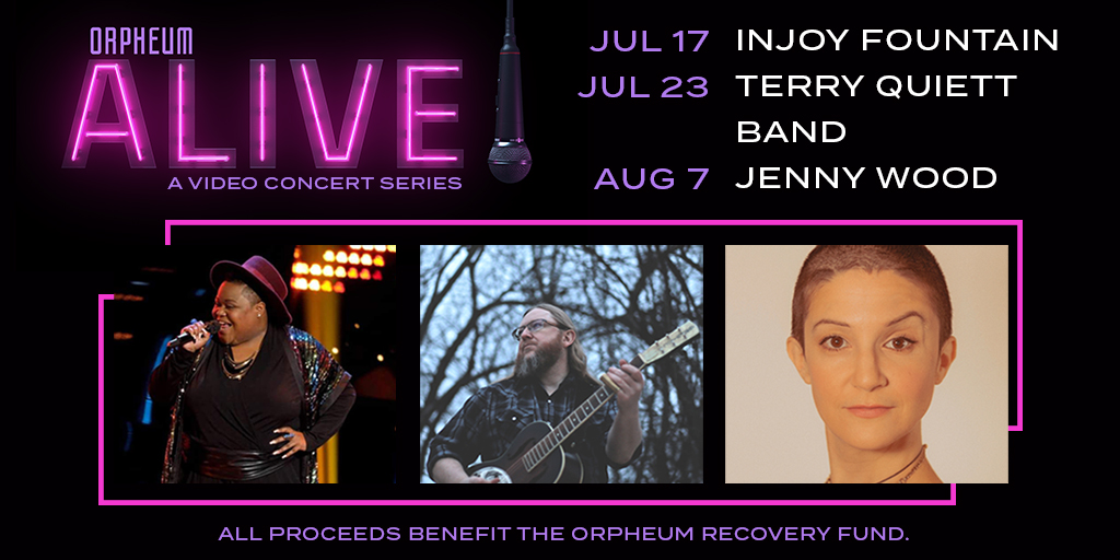 WichitaOrpheum's tweet photo. Join us for Orpheum Alive!, a new video concert series produced right here on the historic @WichitaOrpheum
stage.
7/17 - @Injoy_Fountain
7/23 - @TerryQuiettBand
8/7 - @JennyWoodMusic
All proceeds benefit the Orpheum Recovery Fund.
Ticket & Info >> https://t.co/44za4sIj38 https://t.co/CSl2TYRxuC