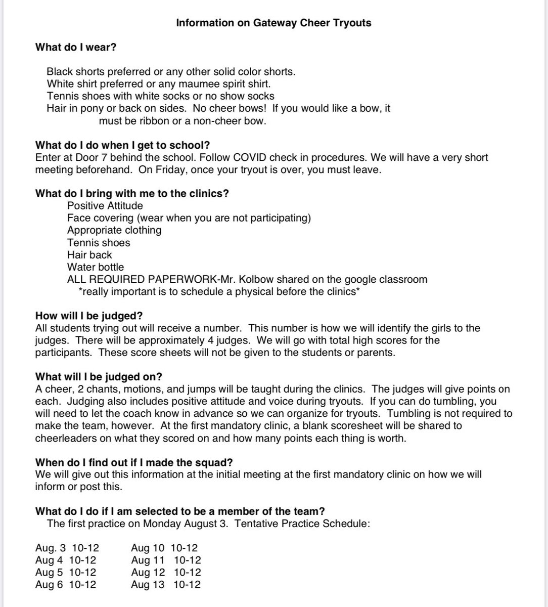 GMS Cheer information for incoming 7th and 8th graders;