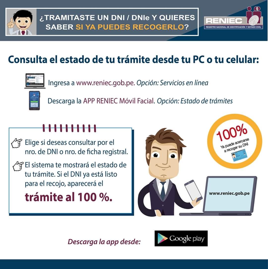 ReniecPeru's tweet photo. #RENIECRecuerda: Si tramitaste un #DNI y elegiste recogerlo en las oficinas de #Miraflores, #JesúsMaría, #Independencia, #Lima o #SanBorja, antes de acercarte debes verificar que se encuentre al 100% y en agencia. Luego debes reservar una cita vía web para su recojo. https://t.co/kMWF21FuOL