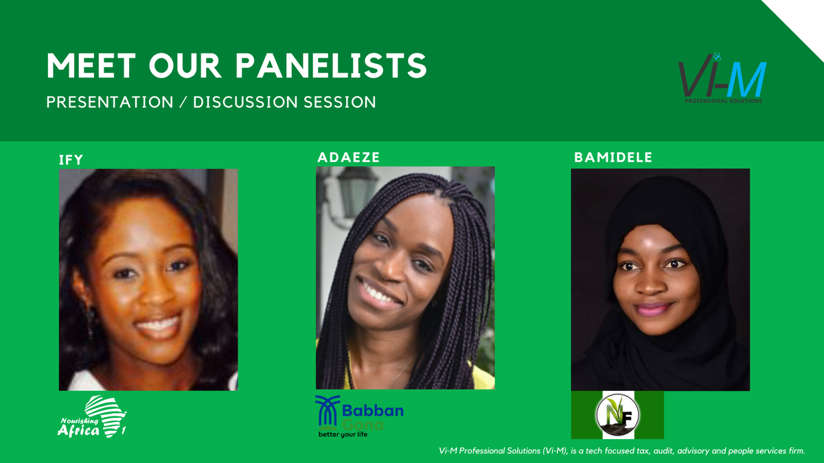 ViMTalentassist's tweet photo. Meet our #ExpertPanelist 4D #GoingDigitalNigeria #freewebinarseries #sessionfinale this Wed, 15th Jul'20 by 12pm (WAT).
They will discuss & share thoughts on D topic "Going Digital, Agriculture".
#Register @ https://t.co/vOZMBHjNE5
#JoinUs
#Enquiries - clients@vi-m.com. https://t.co/zzqwSGlSDK