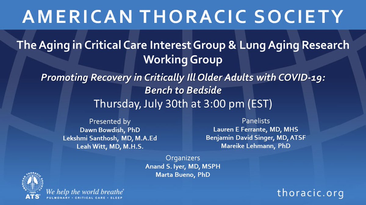 ATS_Assemblies (@ats_assemblies) on Twitter photo <a href="/ATSCritCare/">ATS Crit Care</a> and <a href="/ATS_RCMB/">ATS_RCMB</a> invite you to their upcoming #COVID19 webinar on Thursday, 7/30/20 at 3pm ET titled, "Promoting Recovery in Critically Ill Older Adults with COVID-19: Bench to Bedside." @LekshmiMD <a href="/LFerranteMD/">Lauren Ferrante</a>
Reserve your seat here!attendee.gotowebinar.com/register/64018… <a href="/ATSCritCare/">ATS Crit Care</a> and <a href="/ATS_RCMB/">ATS_RCMB</a> invite you to their upcoming #COVID19 webinar on Thursday, 7/30/20 at 3pm ET titled, "Promoting Recovery in Critically Ill Older Adults with COVID-19: Bench to Bedside." @LekshmiMD <a href="/LFerranteMD/">Lauren Ferrante</a>
Reserve your seat here!attendee.gotowebinar.com/register/64018…
