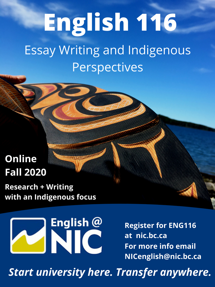 English 116: Essay Writing &amp; Indigenous Perspectives is a fascinating course that teaches essay-writing while focusing on contemporary Indigenous issues in Canada. Available online Fall 2020 and Winter 2021.
nic.bc.ca/programs-cours…
<a href="/NIC_first/">North Island College</a>