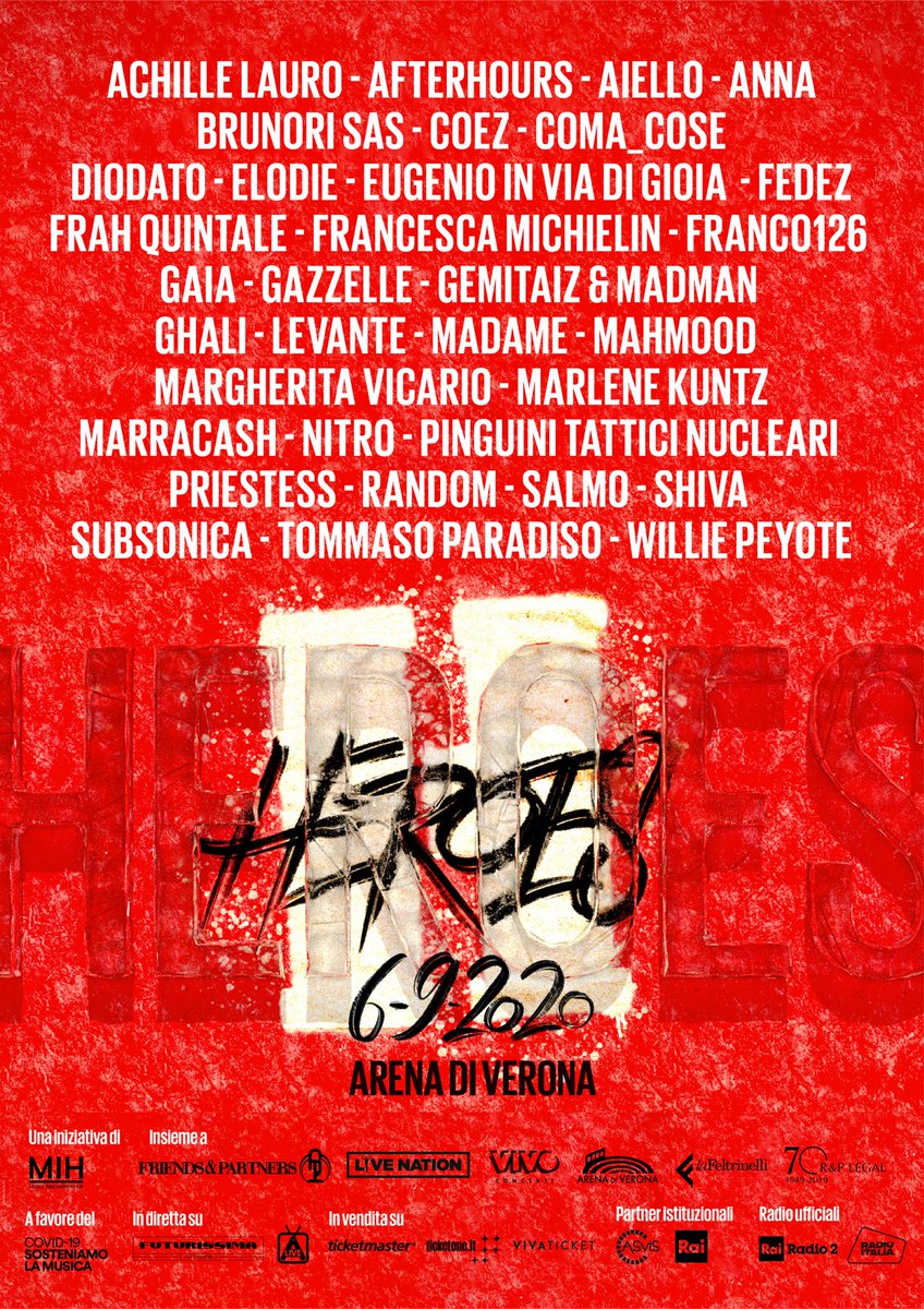 davidearneodo's tweet photo. Domenica 06 settembre andrà in scena 'HEROES' il primo concerto pensato per lo streaming in Italia. Ci saremo anche noi tra i 35 artisti che si esibiranno all’Arena di Verona dalle ore 19 @marlenekuntz https://t.co/wJ0oJfuaMQ