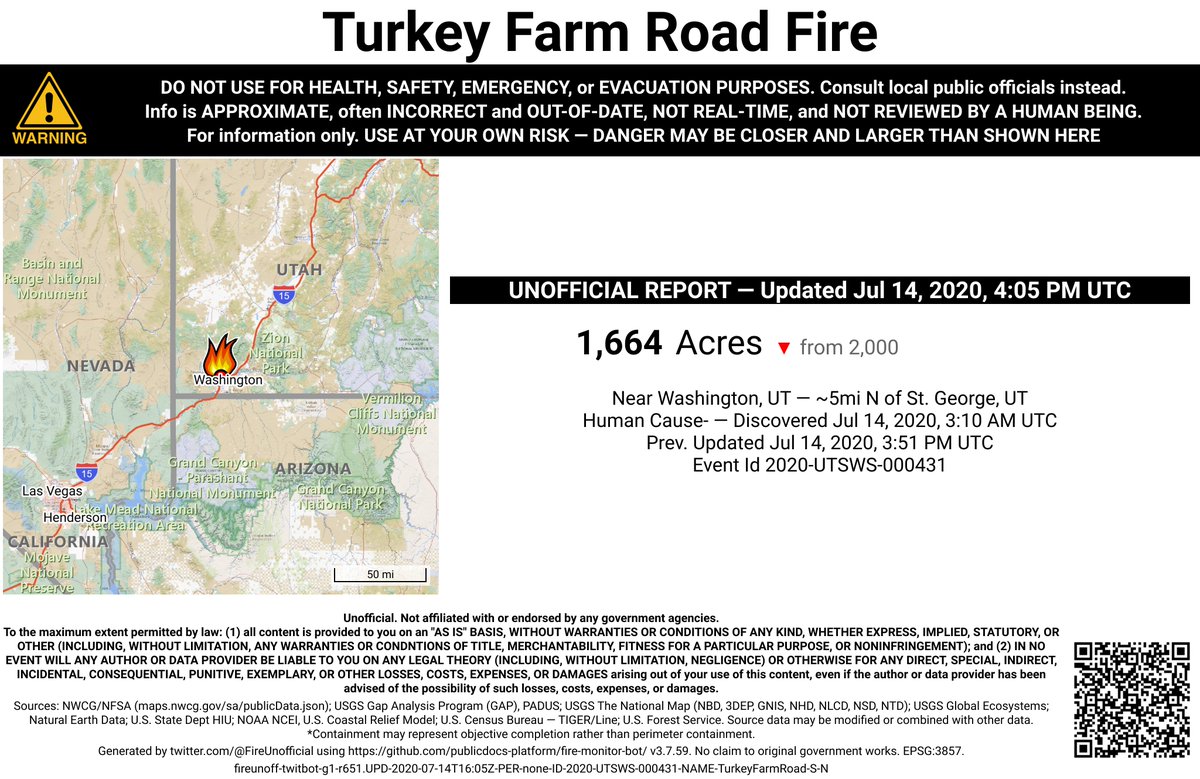 UtahNevFireBot's tweet image. #TurkeyFarmRoadFire 🔥 unofficial, automated update.
Near Washington, UT. ⚠️ DO NOT USE FOR SAFETY PURPOSES - See officials instead. May be incorrect; disclaimers in images.