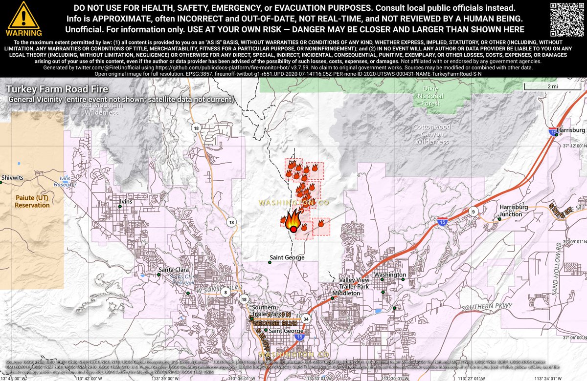 UtahNevFireBot's tweet image. #TurkeyFarmRoadFire 🔥 unofficial, automated update.
Near Washington, UT. ⚠️ DO NOT USE FOR SAFETY PURPOSES - See officials instead. May be incorrect; disclaimers in images.