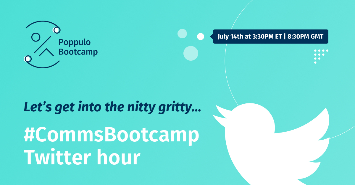 PoppuloSays's tweet photo. Send in your questions now for our keynote speakers!! 

#CommsBootcamp Twitter Hour join us at 3:30pm ET / 8:30pm UK

Our speakers will be back to debate the hot topics of the day and answer your burning questions! https://t.co/p64ywblxZP