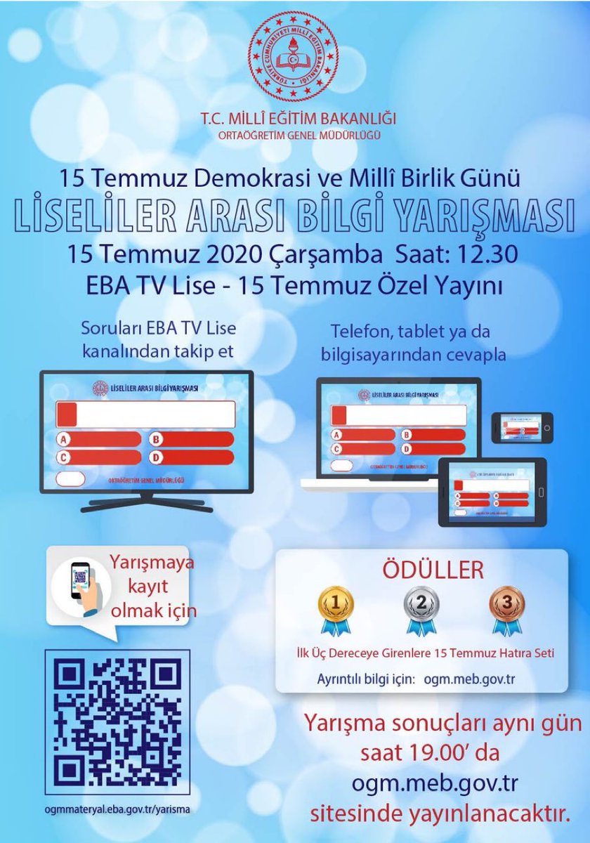 hakan__yasar's tweet photo. Orta Öğretim Genel Müdürlüğü tarafından düzenlenen, Lise Öğrencileri Arası Bilgi Yarışması; 
15 Temmuz günü saat 12.30'da yapılacak https://t.co/NRzBT1Eqbu