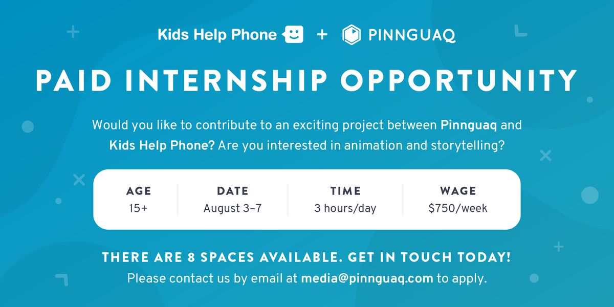 amperecanada's tweet photo. Would you like to contribute to an exciting project between Pinnguaq and @KidsHelpPhone? Are you interested in animation and storytelling? Apply for this amazing opportunity! ⬇️⬇️
https://t.co/QOiMP1qxVa 

#KidsHelpPhone #YouthInternship #Animation #DigitalSkills #Canada https://t.co/KDPHcPtnAM