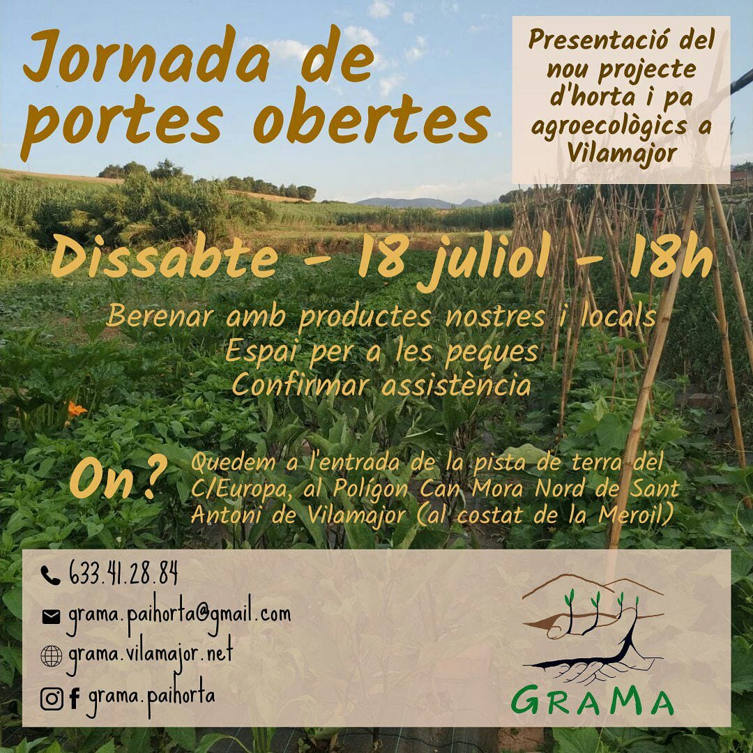 AteneuVilamajor's tweet photo. 🙌 Aquest dissabte no us perdeu la presentació de GRAMA, nou projecte de pa i horta agroecològics a Vilamajor! Donem suport i carinyo als productors locals! 🍅🍆🥔🌾🍞
#ConsumAgroecològic #ConsumÈtic #ViureDeLaTerra #Vilamajor #BaixMontseny https://t.co/9U4DzXUAAb